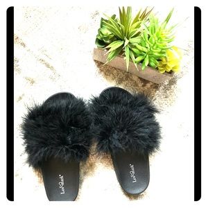 Black Fuzzy Slides